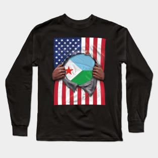 Djibouti Flag American Flag Ripped - Gift for Djiboutian From Djibouti Long Sleeve T-Shirt